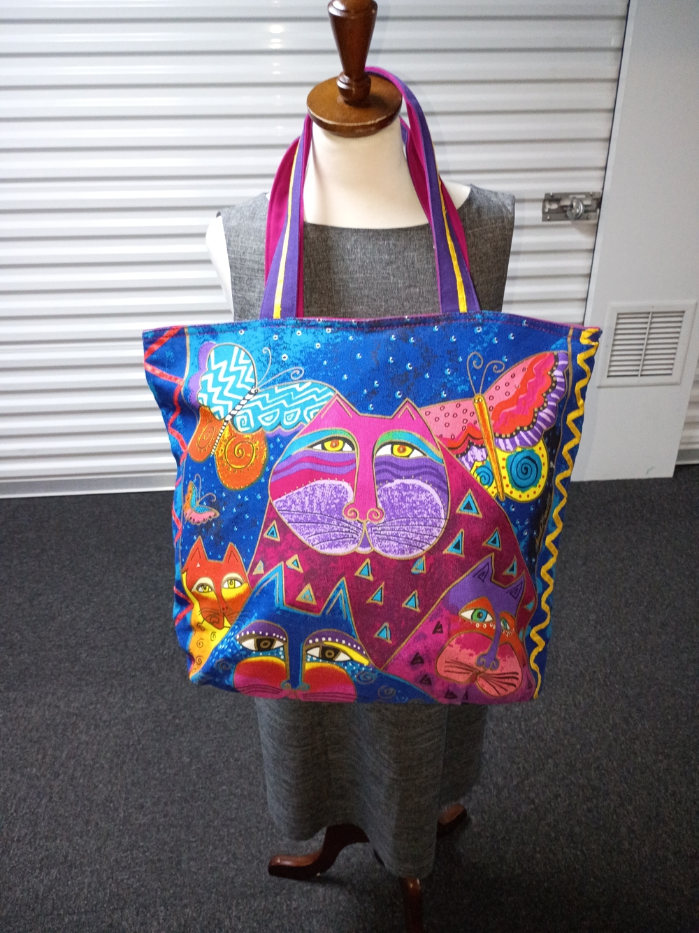 Laurel Burch Bright Blue & Purple Cat Tote